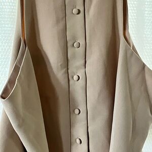 Tan Button Down Shirt with Cut Out Sleeves